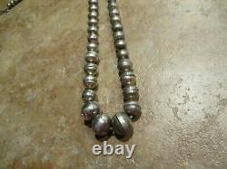 30 OLDER Vintage Navajo Graduated Sterling PEARLS Bench Made Bead Necklace