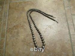 30 OLDER Vintage Navajo Graduated Sterling PEARLS Bench Made Bead Necklace