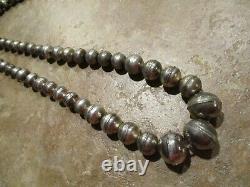 30 OLDER Vintage Navajo Graduated Sterling PEARLS Bench Made Bead Necklace