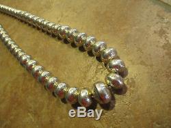 30 Vintage Navajo Graduated Sterling Silver PEARLS Bench Made Bead Necklace