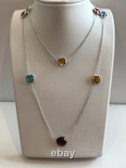 36'' LONG MULTI- COLOR NECKLACE With MULTI- COLOR GEMSTONES / 925 STERLING SILVER