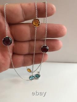 36'' LONG MULTI- COLOR NECKLACE With MULTI- COLOR GEMSTONES / 925 STERLING SILVER