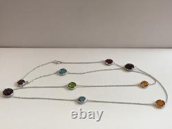 36'' LONG MULTI- COLOR NECKLACE With MULTI- COLOR GEMSTONES / 925 STERLING SILVER