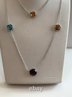 36'' LONG MULTI- COLOR NECKLACE With MULTI- COLOR GEMSTONES / 925 STERLING SILVER