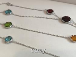 36'' LONG MULTI- COLOR NECKLACE With MULTI- COLOR GEMSTONES / 925 STERLING SILVER