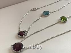 36'' LONG MULTI- COLOR NECKLACE With MULTI- COLOR GEMSTONES / 925 STERLING SILVER