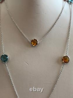 36'' LONG MULTI- COLOR NECKLACE With MULTI- COLOR GEMSTONES / 925 STERLING SILVER
