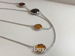 36'' LONG MULTI- COLOR NECKLACE With MULTI- COLOR GEMSTONES / 925 STERLING SILVER