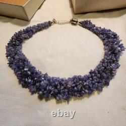 365CTW Tanzanite Sterling Silver Necklace Made In India Added A Magnet Clasp
