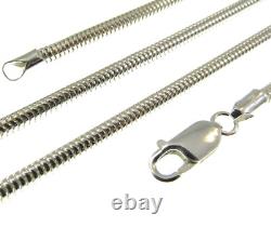 3MM Solid 925 Sterling Silver Italian ROUND SNAKE Chain Necklace, Made In Italy