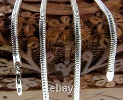 3MM Solid 925 Sterling Silver Italian ROUND SNAKE Chain Necklace, Made In Italy