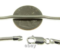 3MM Solid 925 Sterling Silver Italian ROUND SNAKE Chain Necklace, Made In Italy