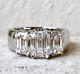 4.20Ct Emerald Cut Moissanite 3-Stone Wedding Halo Ring Real 925 Sterling Silver