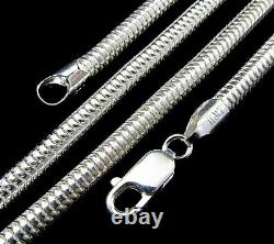 4MM Solid 925 Sterling Silver Italian ROUND SNAKE Chain Necklace Made In Italy