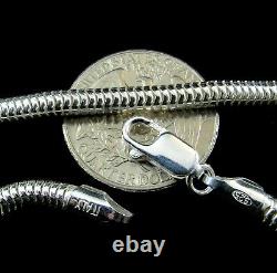 4MM Solid 925 Sterling Silver Italian ROUND SNAKE Chain Necklace Made In Italy