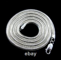 4MM Solid 925 Sterling Silver Italian ROUND SNAKE Chain Necklace Made In Italy