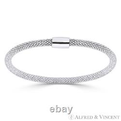 4mm Popcorn Link Chain Magnetic-Clasp Cuff Bangle in Italy. 925 Sterling Silver