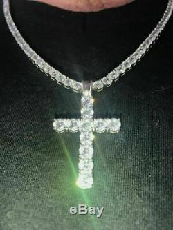 4mm Single Row Tennis Chain W. Cross Solid 925 Sterling Silver Man Made Diamond