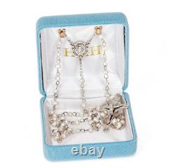 4mm White Freshwater Pearl Rosary withSterling Silver Center & Crucifix, US Made