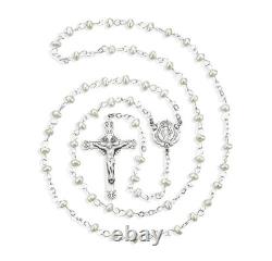 4mm White Freshwater Pearl Rosary withSterling Silver Center & Crucifix, US Made