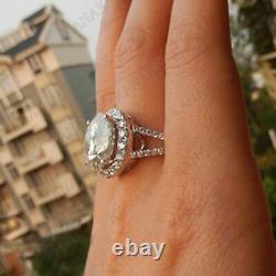 5 Ct Round Cut Moissanite Spilt Shak Halo Engagement Ring 925 Sterling Silver