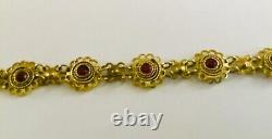 50's Sterling Silver ISRAEL Made Red Faceted Stones Flower Link Bracelet 7