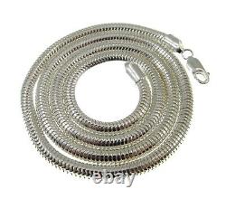 5MM Solid 925 Sterling Silver Italian ROUND SNAKE Chain Necklace, Made In Italy