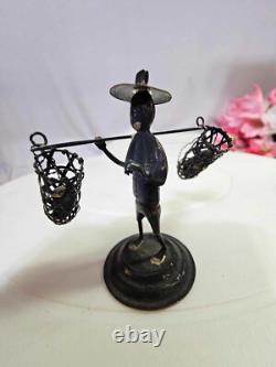 5pc- Sterling Silver Small Figurine Hunter Fisherman Mini made in hongkong- L3