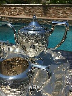 6 Pc Hand Made Museum Quality Artcraft Repousse Sterling Coffee / Tea Set Silver