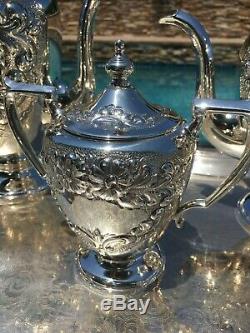 6 Pc Hand Made Museum Quality Artcraft Repousse Sterling Coffee / Tea Set Silver