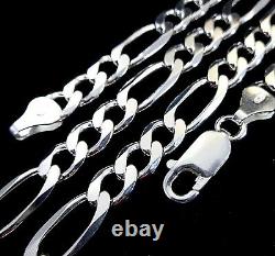 6MM Solid 925 Sterling Silver Italian Men's FIGARO Chain Necklace Made In Italy