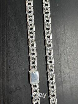 7mm 24 Inch 925 Sterling Silver 52 Grams chino link chain Hand Made Necklace