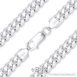 7mm Miami Cuban Curb Link Men's Chain Necklace in 925 Sterling Silver with Rhodium