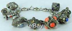 800 Silver Made In Italy Victorian Etruscan Large Italian 9 Charm Bracelet 8 L