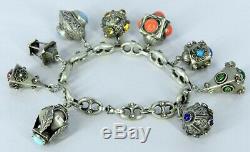800 Silver Made In Italy Victorian Etruscan Large Italian 9 Charm Bracelet 8 L