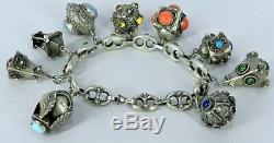 800 Silver Made In Italy Victorian Etruscan Large Italian 9 Charm Bracelet 8 L