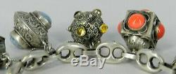 800 Silver Made In Italy Victorian Etruscan Large Italian 9 Charm Bracelet 8 L