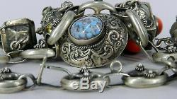 800 Silver Made In Italy Victorian Etruscan Large Italian 9 Charm Bracelet 8 L