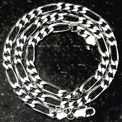 8MM HEAVY! FIGARO Link Made in Italy SOLID. 925 STERLING SILVER CHAIN 20-30