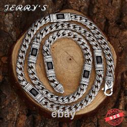 8MM Real 925 Sterling Silver Cuban Link Chain Vintage Zircon Necklace For Mens