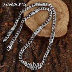 8MM Real 925 Sterling Silver Cuban Link Chain Vintage Zircon Necklace For Mens