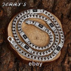 8MM Real 925 Sterling Silver Cuban Link Chain Vintage Zircon Necklace For Mens