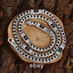 8MM Real 925 Sterling Silver Vintage Cuban Link Chain Men Black Zircon Necklace