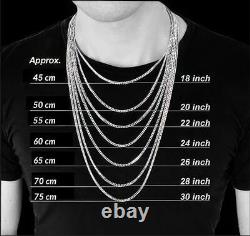 8MM Real 925 Sterling Silver Vintage Cuban Link Chain Men Black Zircon Necklace