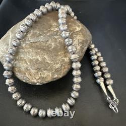 8mm Hand Stamped Bench Navajo Pearls Sterling Silver Bead Necklace 23 18406