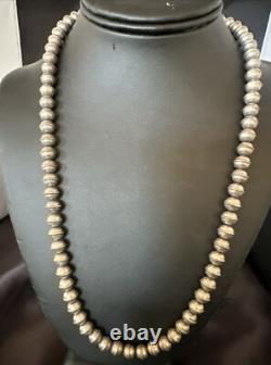 8mm Hand Stamped Bench Navajo Pearls Sterling Silver Bead Necklace 23 18406