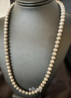 8mm Hand Stamped Bench Navajo Pearls Sterling Silver Bead Necklace 23 18406
