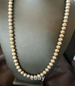 8mm Hand Stamped Bench Navajo Pearls Sterling Silver Bead Necklace 23 18406
