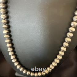 8mm Hand Stamped Bench Navajo Pearls Sterling Silver Bead Necklace 23 18406