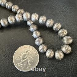 8mm Hand Stamped Bench Navajo Pearls Sterling Silver Bead Necklace 23 18406
